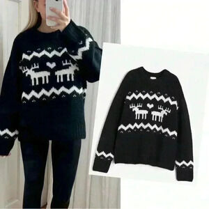 H&M Alpaca Wool Blend Jacquard-Knit Sweater  Black
Cream White Small